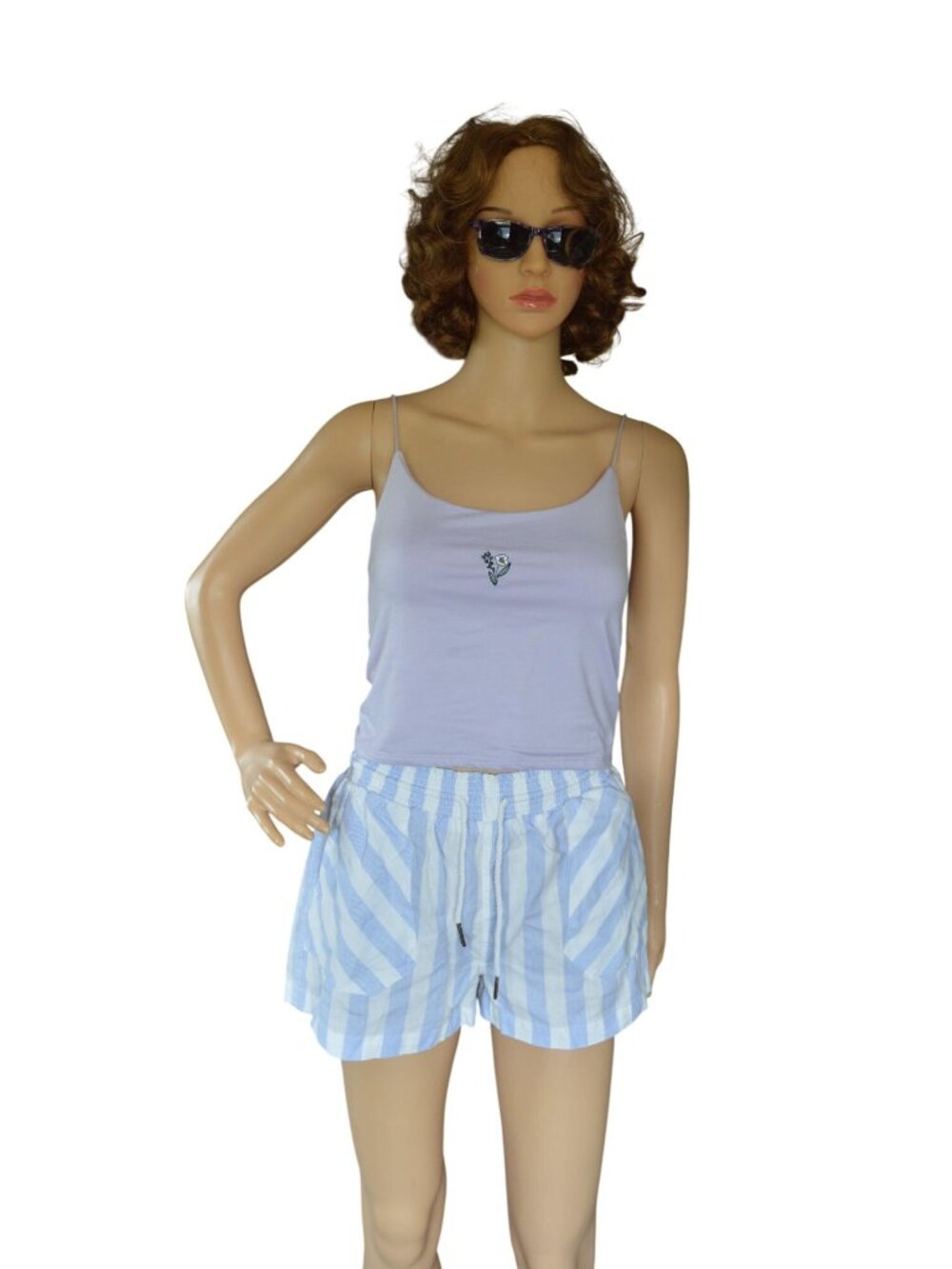 Bluenotes Lavender Embroidered Flower Cropped Spaghetti Strap Tank Size M Junior